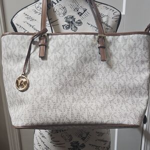 Michael Kors Signature Cream and Brown Tote